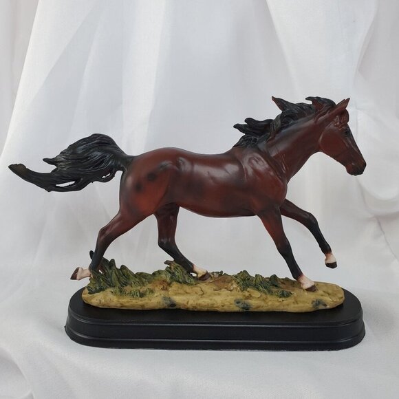 Equestrian Galloping Dark Brown Horse on Wild Pastures Statue 9.25" Long - Picture 4 of 11